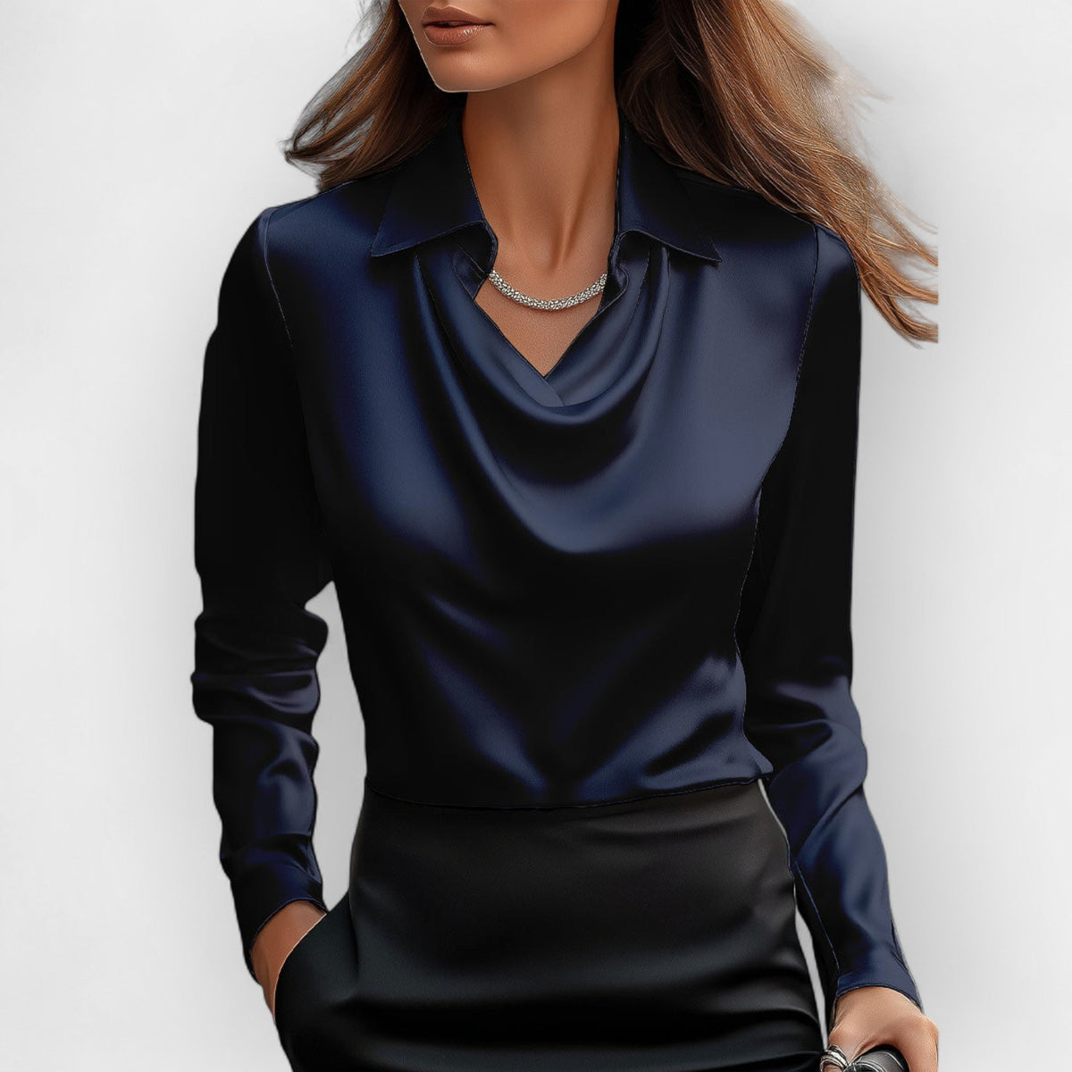 Bluză elegantă de damă cu decolteu în V și mâneci lungi | M&R - 3 - Modariox