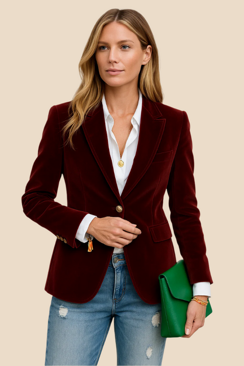 Blazer din catifea verde cu guler clasic și detalii aurii | M&R - 1 - Modariox
