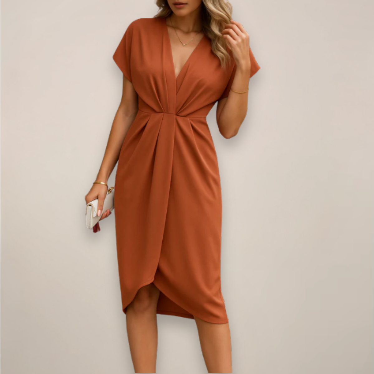 Rochie Midi Petrecută cu Mâneci Scurte și Decolteu în V | M&R - 3 - Modariox