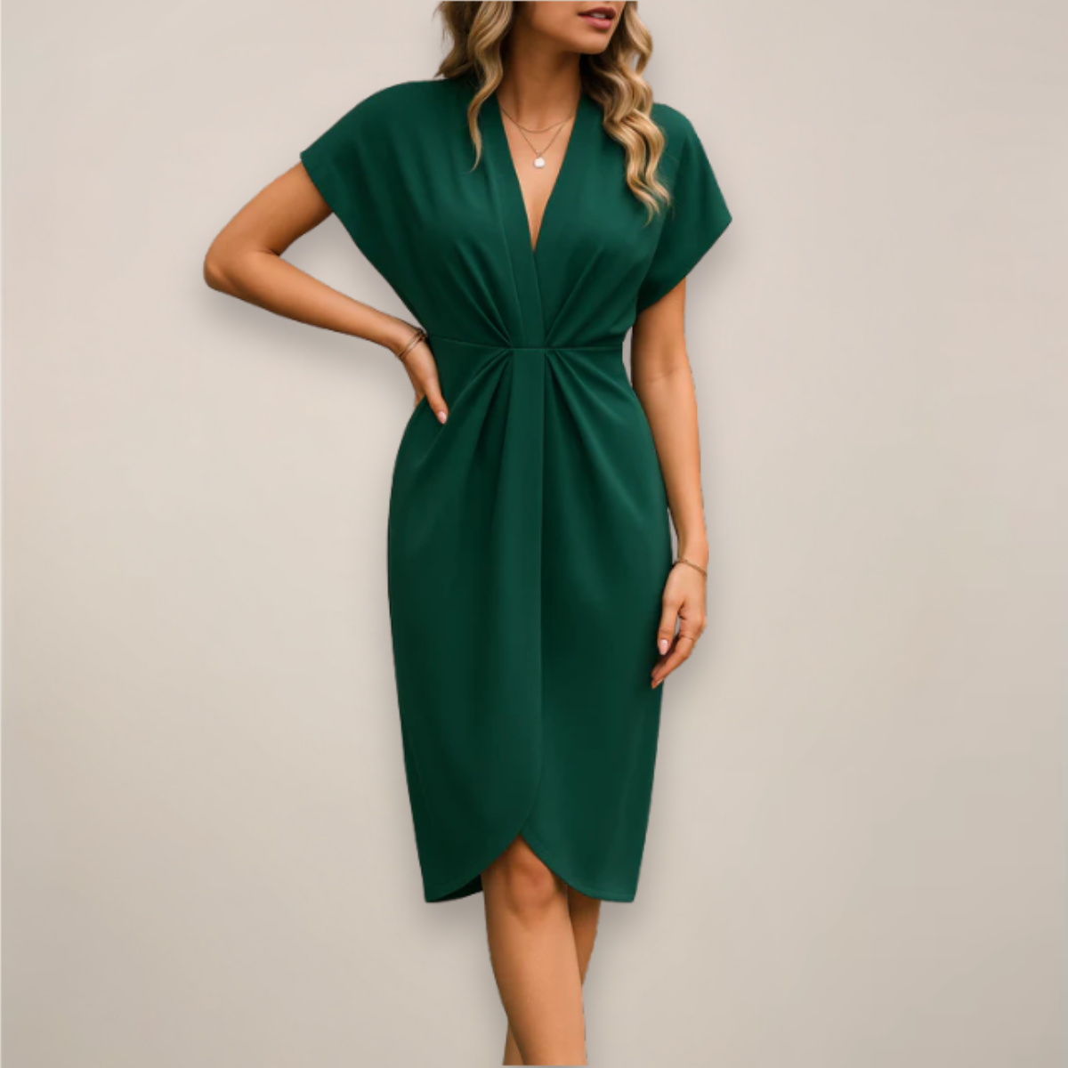 Rochie Midi Petrecută cu Mâneci Scurte și Decolteu în V | M&R - 4 - Modariox