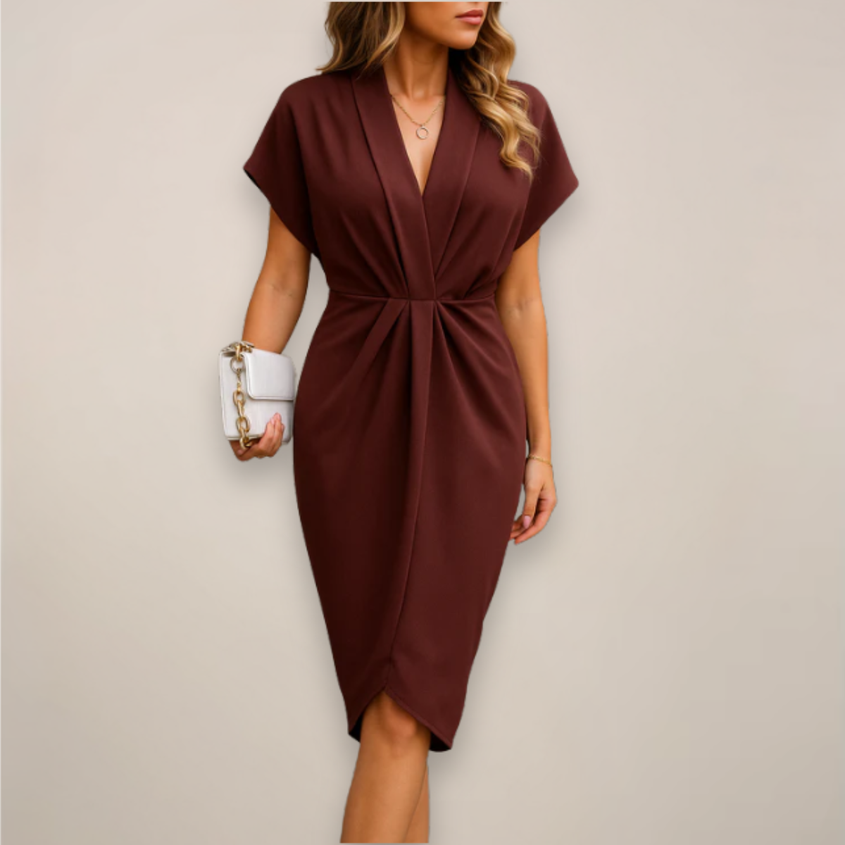 Rochie Midi Petrecută cu Mâneci Scurte și Decolteu în V | M&R - 5 - Modariox