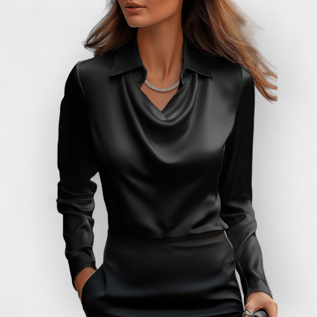 Bluză elegantă de damă cu decolteu în V și mâneci lungi | M&R - 2 - Modariox