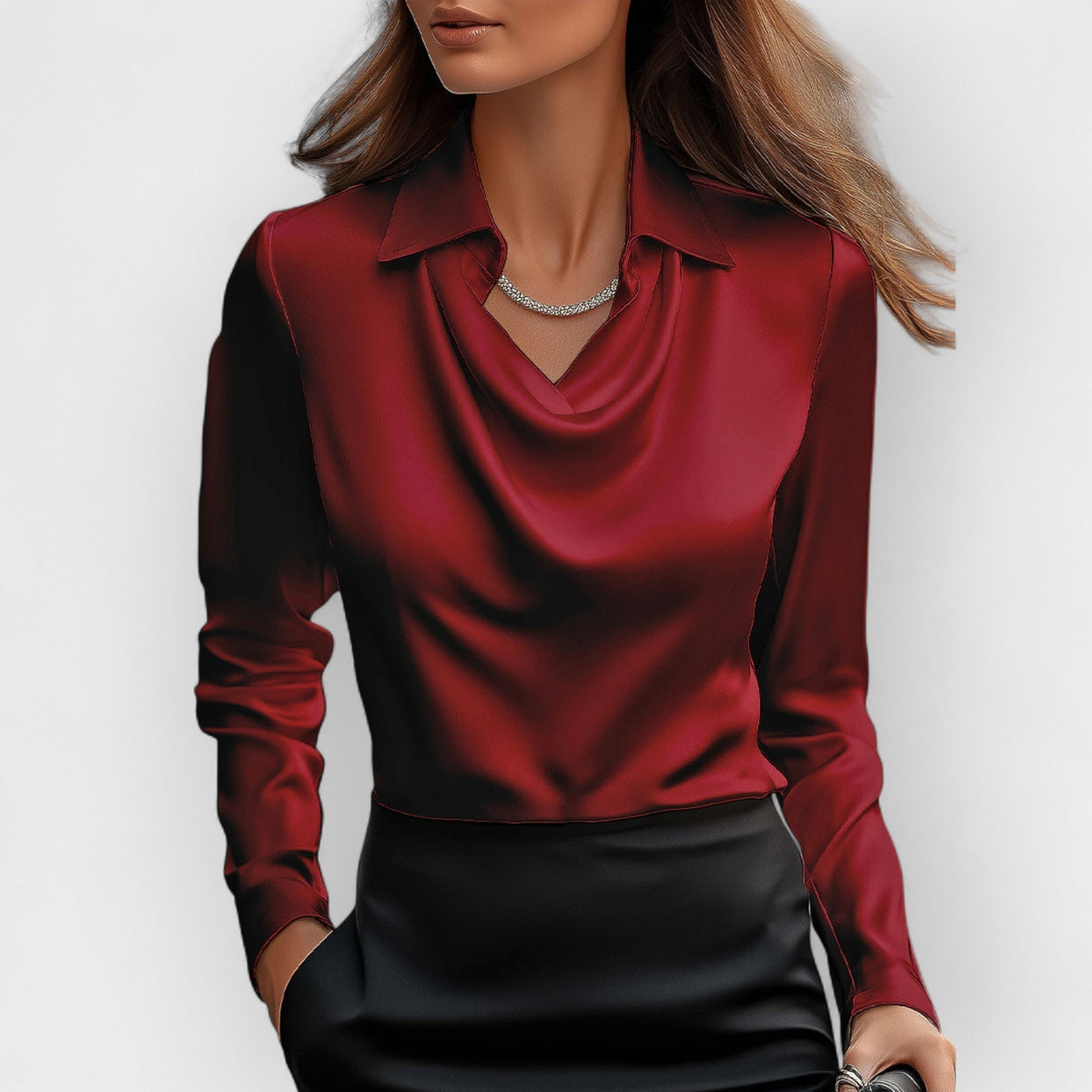 Bluză elegantă de damă cu decolteu în V și mâneci lungi | M&R - 4 - Modariox