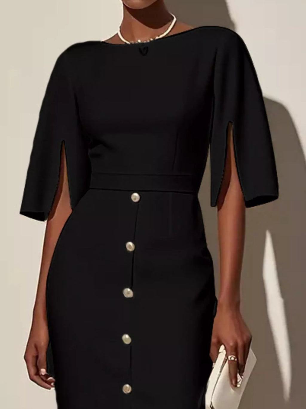 Rochie Midi Damă cu mâneci evazate și detalii cu butoni | M&R - 2 - Modariox