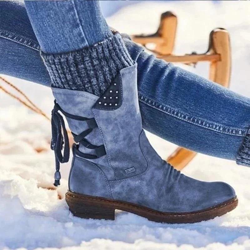 Botine de iarnă Damă cu manșetă tricotată și fermoar lateral | M&R - 3 - Modariox