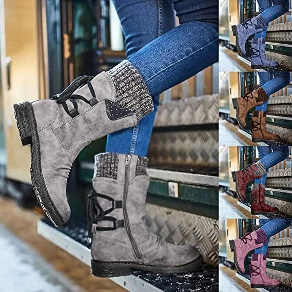Botine de iarnă Damă cu manșetă tricotată și fermoar lateral | M&R - 7 - Modariox