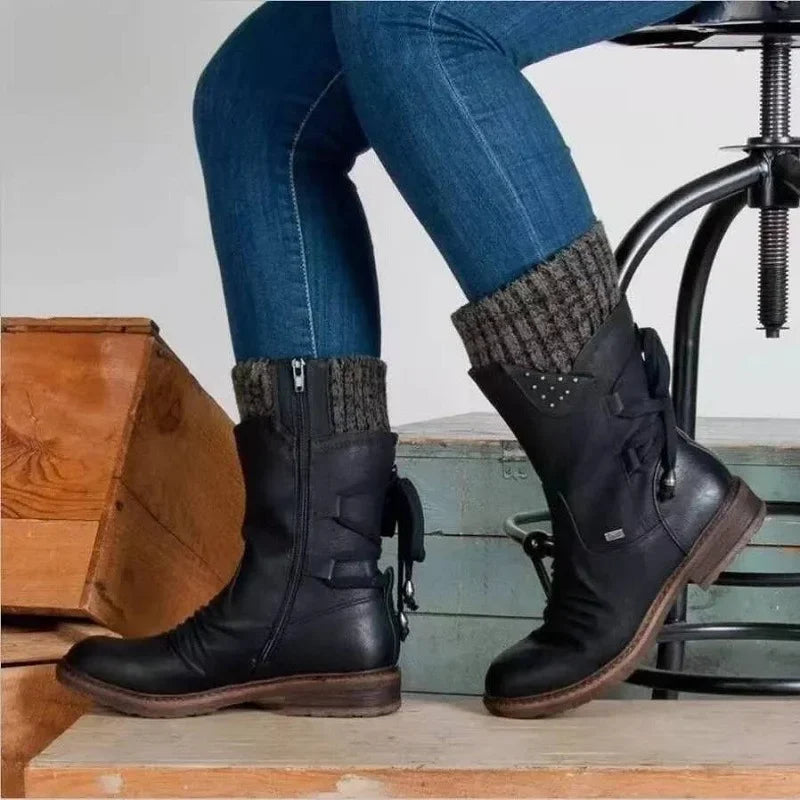 Botine de iarnă Damă cu manșetă tricotată și fermoar lateral | M&R - 2 - Modariox