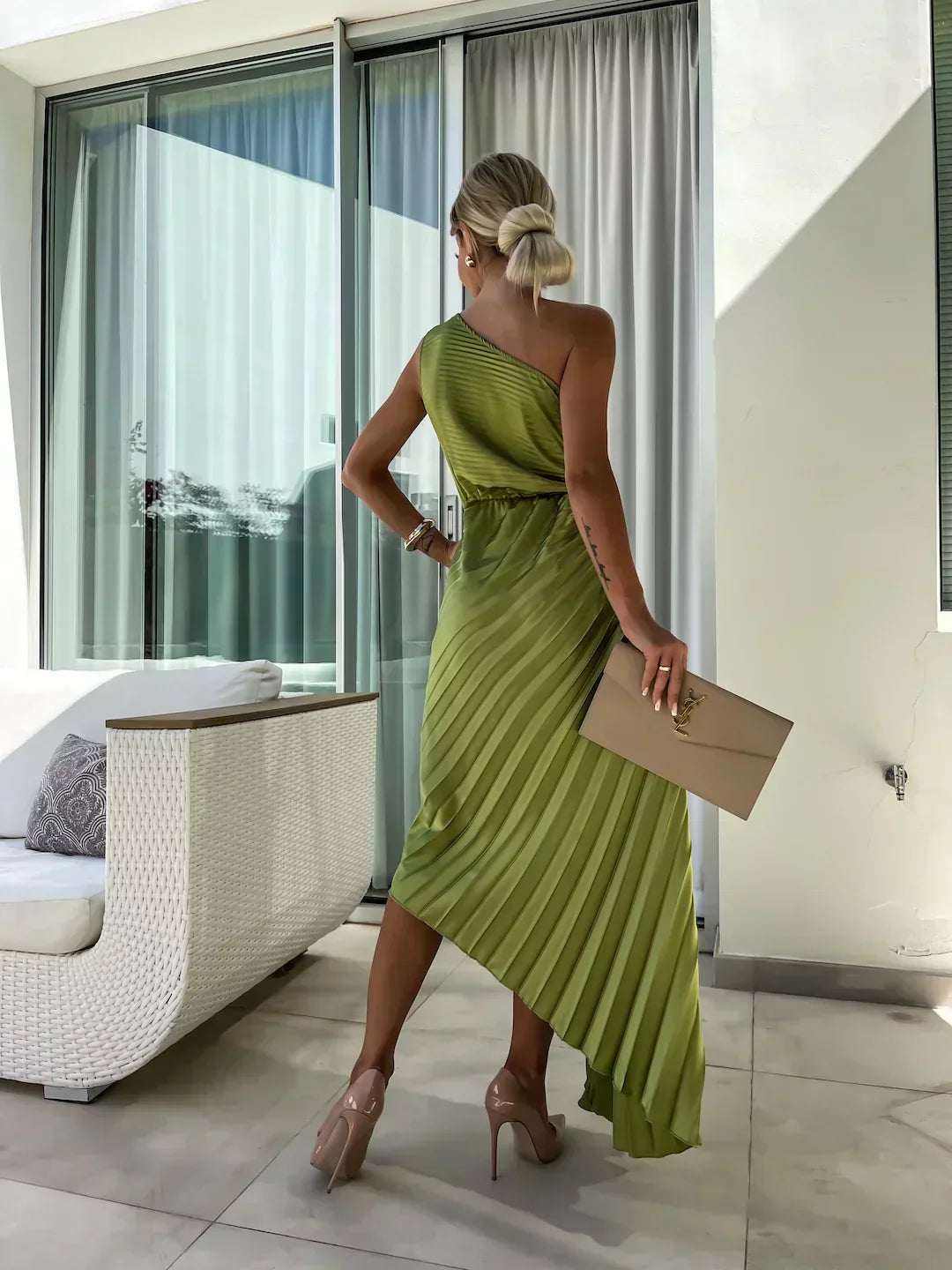 Rochie asimetrică damă cu volan și detaliu floral | M&R - 12 - Modariox