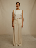 Pantaloni Wide-Leg cu Talie Înaltă Crem — Modariox