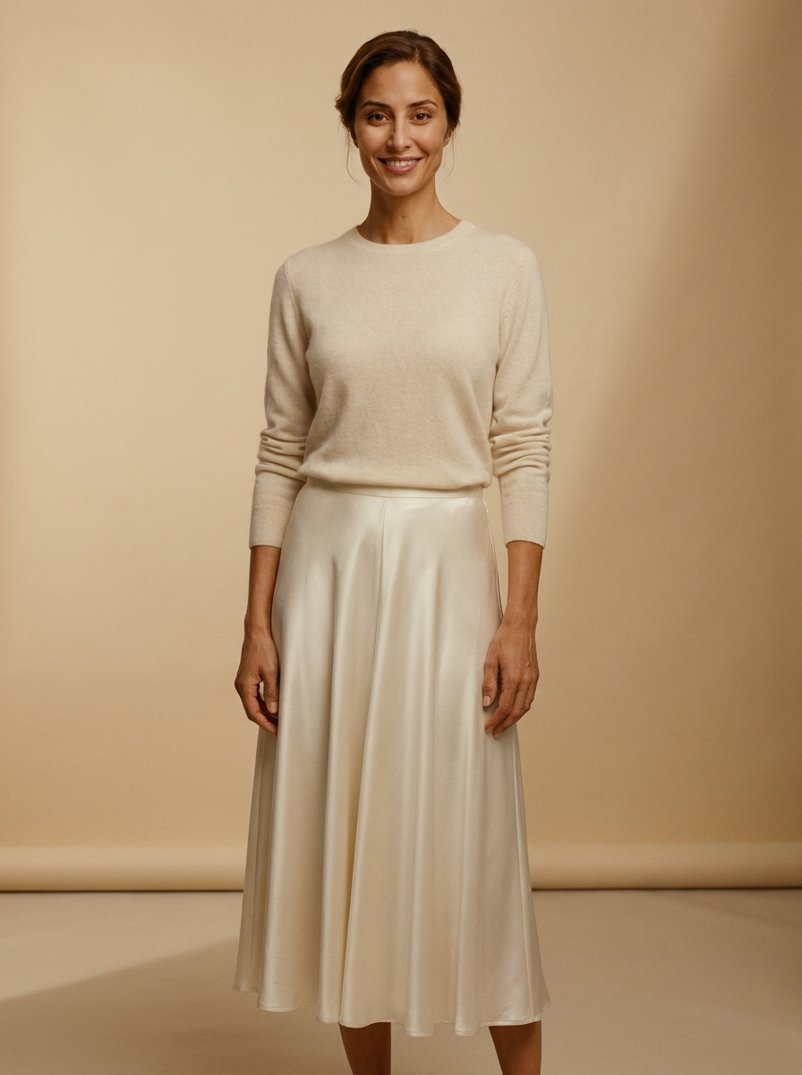 Fustă Midi din Satin Ivoire — Modariox