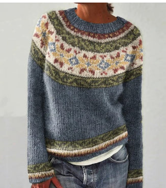 Pullover damă cu guler rotund și imprimeu colorat - 2 - Modariox