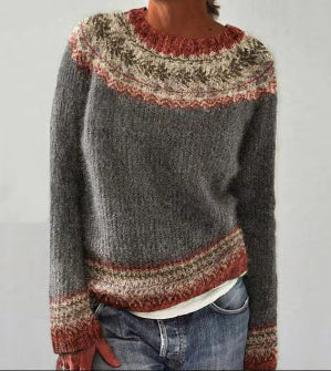 Pullover damă cu guler rotund și imprimeu colorat - 4 - Modariox