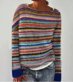 Pullover damă cu guler rotund și imprimeu colorat - 5 - Modariox