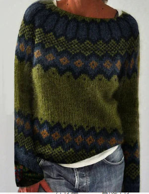 Pullover damă cu guler rotund și imprimeu colorat - 6 - Modariox