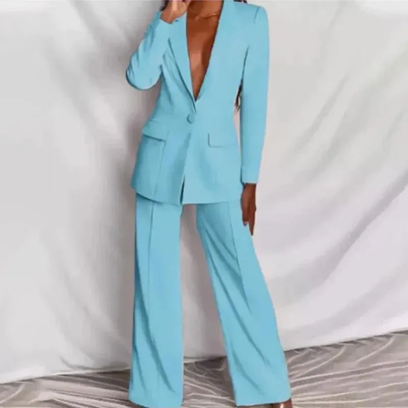 Costum elegant damă cu sacou oversized și pantaloni largi - 6 - Modariox