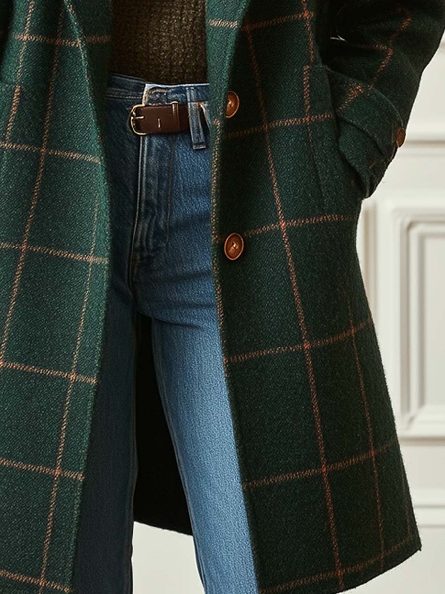 Palton damă cu carouri, croială elegantă și guler ascuțit - 4 - Modariox