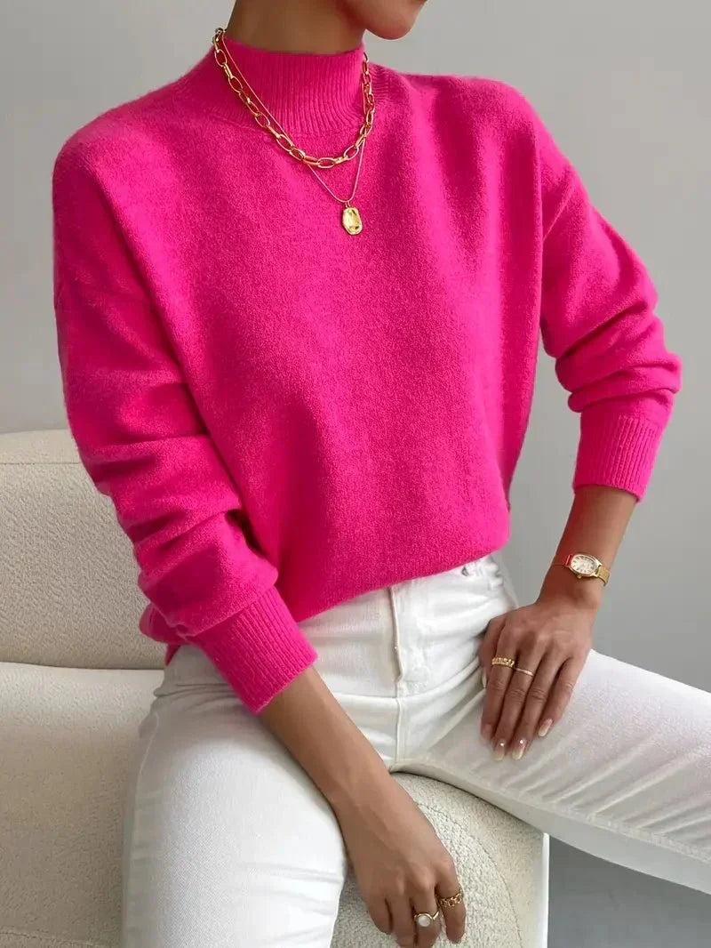 Pulover damă cu guler înalt, tricot moale și croială lejeră | M&R - 6 - Modariox